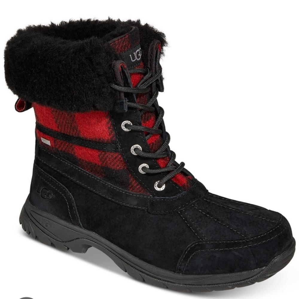 Like New!! UGG Unisex Kids Boots in Black and Red Plaid Sz 13 Both Boy And Girl - Picture 3 of 14